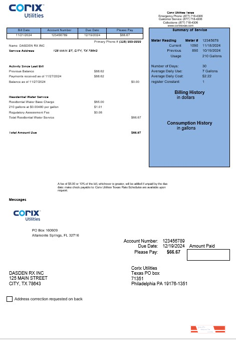 USA Corix  Utilities business utility bill template in Word and PDF formats